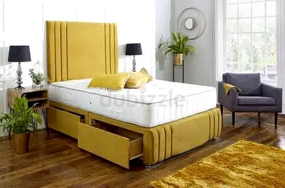 Stylish Yellow Bed with Storage Drawers