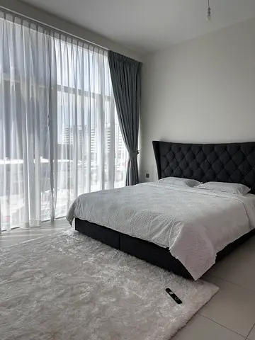 Stylish King Size Bed with Modern Grey Headboard