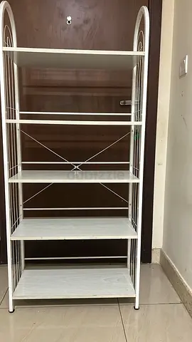 White Metal Bookcase with Multiple Shelves
