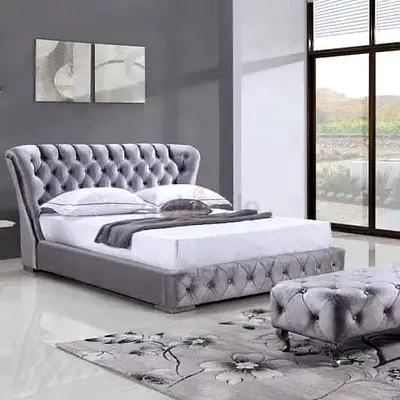Elegant Grey Upholstered Bed with Modern Design