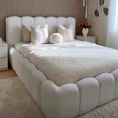 New Elegant White Upholstered Bed with Soft Textures