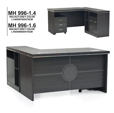 Modern Walnut-Grey Executive Desk