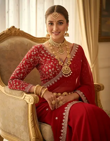 Elegant Red Traditional Dress with Exquisite Jewelry