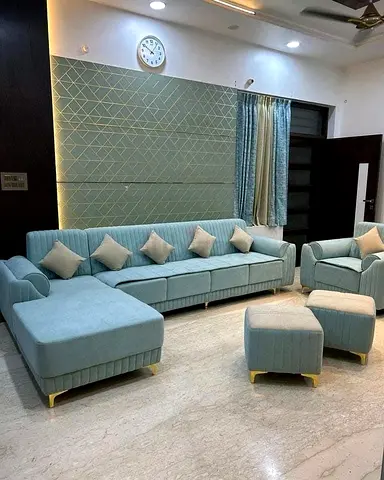 Luxury Cyan Velvet Sectional Sofa Set