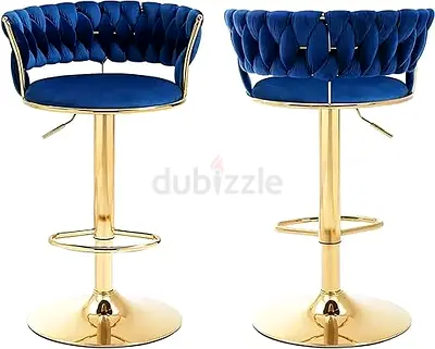 Stylish Blue Velvet Bar Stools with Gold Base Brand New