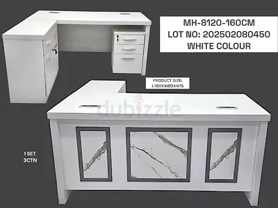 Elegant White Study Table with Storage