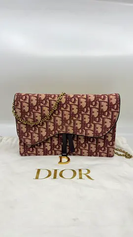 Christian Dior Burgundy Oblique Canvas Saddle Wallet on Chain Pouch