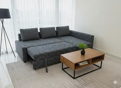 Grey L-Shaped Sofa Bed