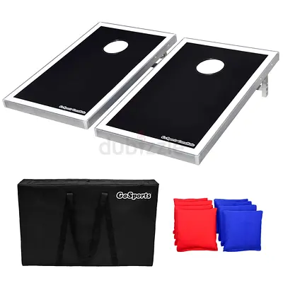 GoSports Cornhole Bean Bag Toss Game Set Superior Aluminum Frame American Flag, Football and Black D