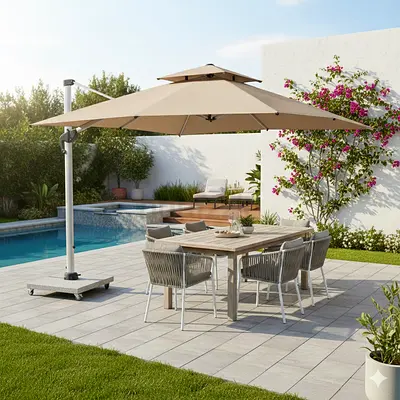 Cantilever Square Umbrella, 3.5m x 3.5m Outdoor Umbrella with 120kg Marble Base