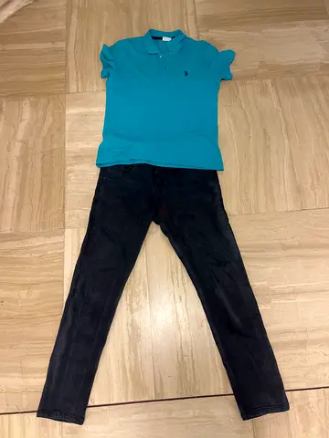 Mens Turquoise Polo Shirt and Black Jeans Combo