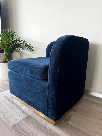West Elm Chair ink blue twill velvet with golden base