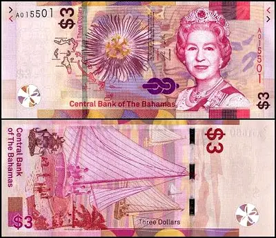 Banknotes Bahamas 3 dollar