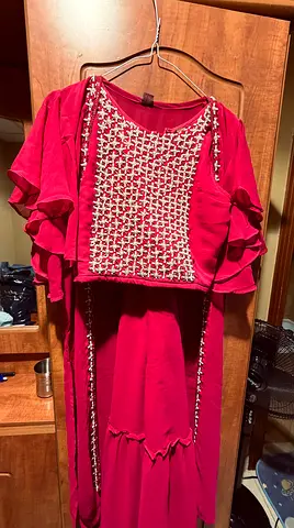 Elegant Red 3 pc  Sharaa Dress with Embellished pearl Detailing size 40