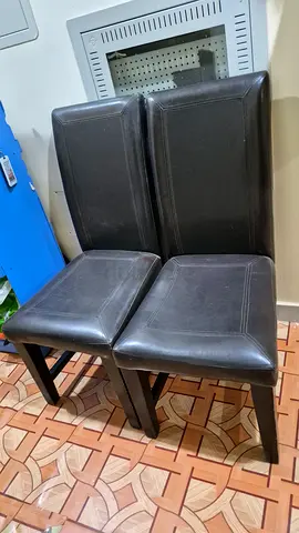 Pair of Modern Dining Chairs in Black Leather
