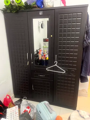 Stylish Brown Wardrobe with Mirror