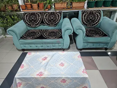 Elegant Turquoise Sofas with teapoy (2 seater and a single seater)