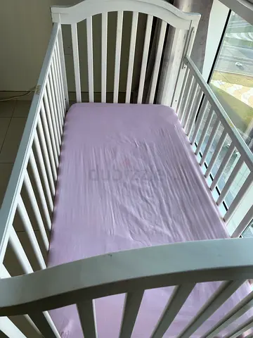 White Wooden Crib with Mattress