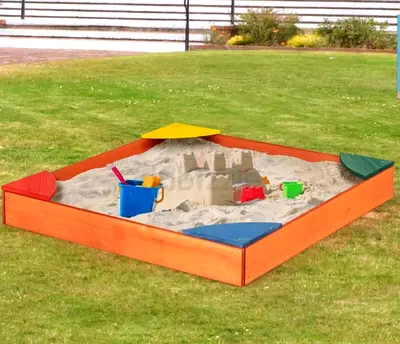 Brand New PlayTive Kids Wooden Sandbox with 4 Built-In Corner Seating