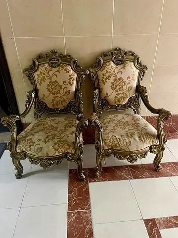 Royal Victorian Luxury Armchairs – Set of 2 (Gold Finish)