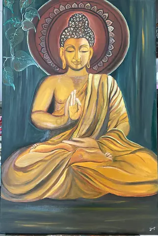 Large Premium Handmade Gautama Buddha Oil Painting – 60×90 cm | Luxury Wall Art