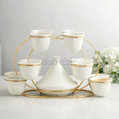 Elegant White Ceramic Condiment Set with Gold Accents