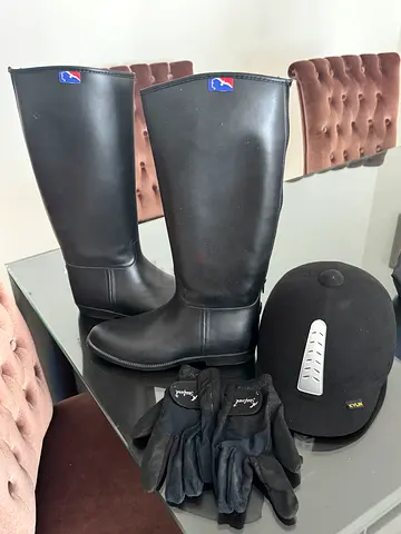 Equestrian Riding Gear Set - Boots, Gloves, and Helmet