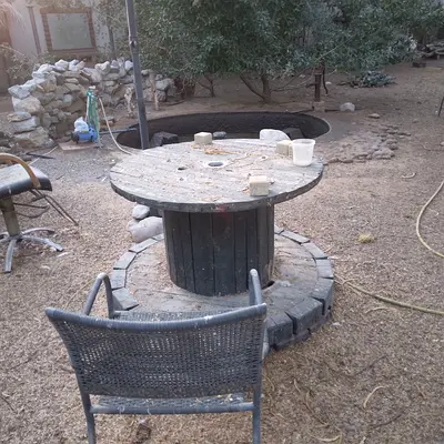 Rustic Outdoor Table with pebbles