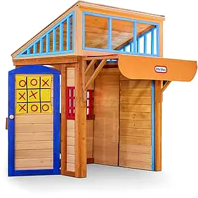 Little Tikes Real Wood Adventures 5-in-1 Game House, Outdoor Wood Game Playhouse for All Kids, Boys
