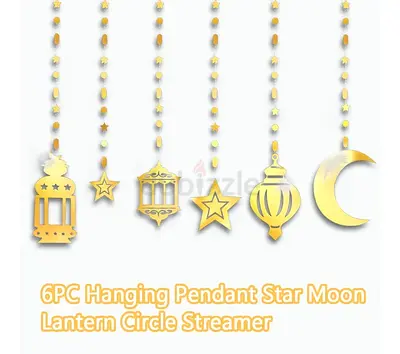 6PC Hanging Pendant Star Moon Lantern Circle Streamer