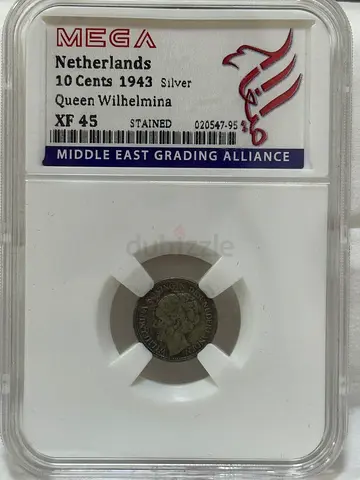 Netherlands 10 cents silver coin 1943 60 AED