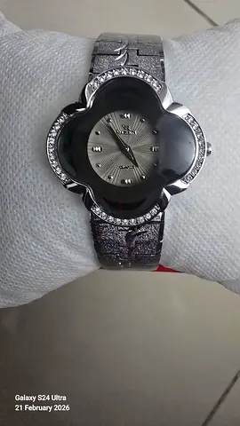 Stylish Black Floral Design Watch with Crystal Accents