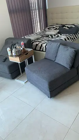 Home Box Cozy Gray Sofa Set with Openable Ottoman into a ling seat. Good Condition