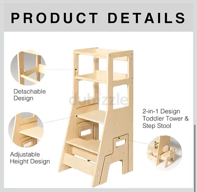 2-in-1 Versatile Toddler Standing Tower, Adjustable Height with Removable Drop Safety Rail