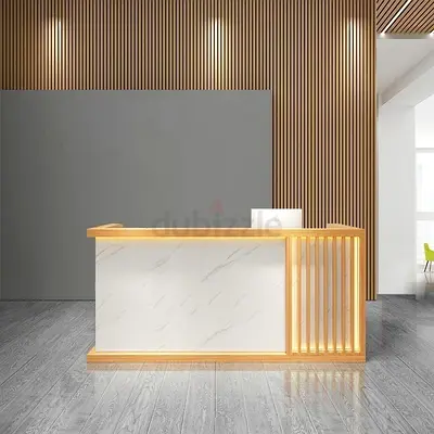 Marble  Slatted Wood Reception Desk