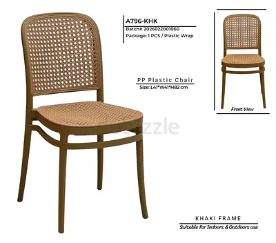 Khaki PP Plastic Chair - Stylish  Versatile for Indoors  Outdoors