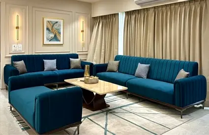 Elegant Teal  Gold Contemporary Living Room