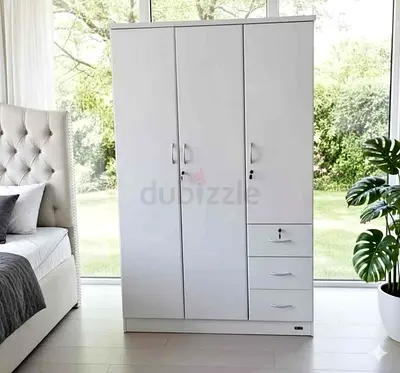 Modern White 3 door cabinet with Drawers