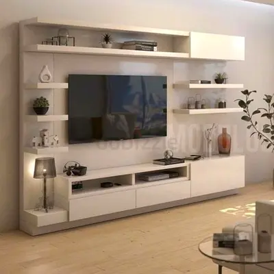 Modern All-White Minimalist TV Unit
