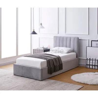 New Modern Grey Upholstered Bed Frame with Storage
