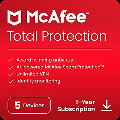 McAfee total protection 5 devices 1 year