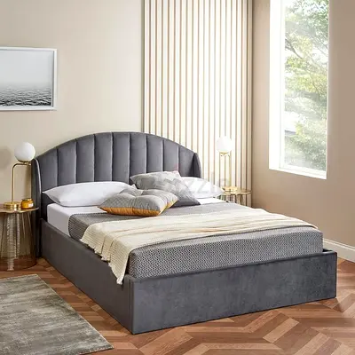 Brand New Stylish Grey Upholstered Bed with Storage