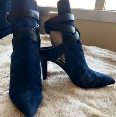 Authentic Christian Louboutin Blue Suede And Leather Ankle Boots.
