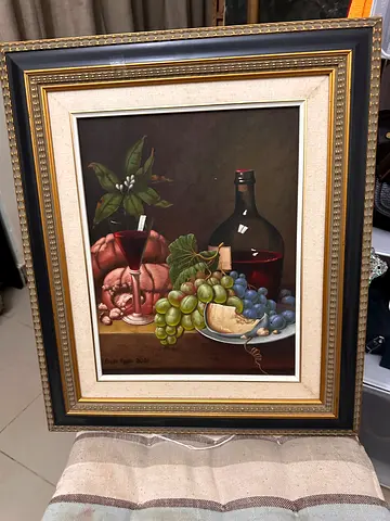 Renaissance  Framed Still Life Oil Painting with Wine and Fruits