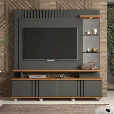 Industrial Slate  Oak Mobile TV Unit