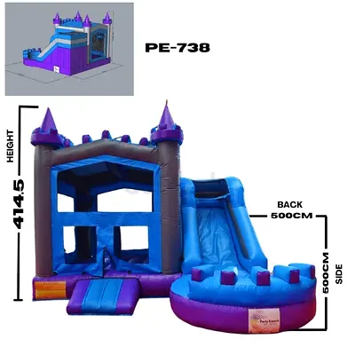 Blue Purple Combo Inflatable bouncy castle with slide