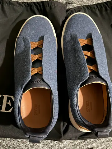 ZEGNA BLUE COTTON DENIM TRIPLE STITCH™ SNEAKERS