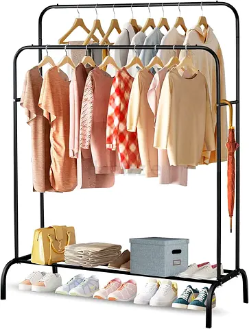 Stylish Clothing Rack with Outfits and Accessories
