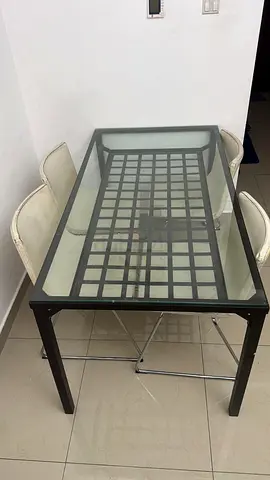 Modern Glass Top Dining Table with 4 Chairs