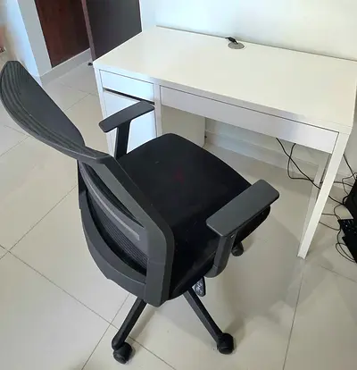 Ikea White Study Desk with Chair